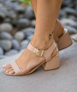 East Lion Shoes Tan Block Heels With Ankle Strap