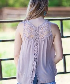 ADORA Mocha Crochet Lace Yoke Tank Tops