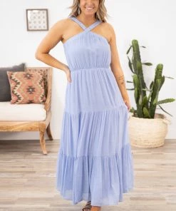 ALLIE ROSE Pastel Blue Halter Neck Maxi Dress Dresses