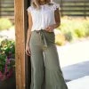 Very J Olive Elastic Waist Tiered Wide Leg Pants