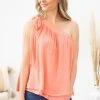 Kori America Coral Tied One Shoulder Banded Neckline Top