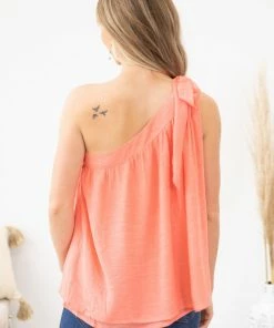 Kori America Coral Tied One Shoulder Banded Neckline Top 9 Kori America Coral Tied One Shoulder Banded Neckline Top