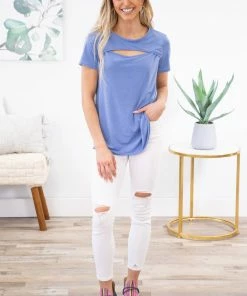 Heimish Dusty Blue Top With Keyhole Cutout