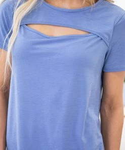 Heimish Dusty Blue Top With Keyhole Cutout
