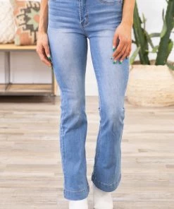 Umgee Medium Wash High Rise Flare Jeans Bottoms
