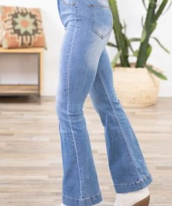 Umgee Medium Wash High Rise Flare Jeans Bottoms
