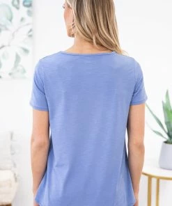 Heimish Dusty Blue Top With Keyhole Cutout