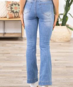Umgee Medium Wash High Rise Flare Jeans Bottoms