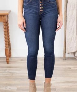 Rewash Bottoms Dark Wash Button Fly Skinny Jeans