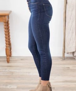 Rewash Bottoms Dark Wash Button Fly Skinny Jeans