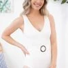 Stylish Swimwear White Belted One Piece Swimsuit 1 Stylish Swimwear White Belted One Piece Swimsuit