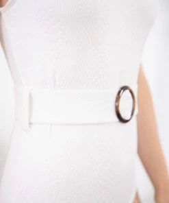 Stylish Swimwear White Belted One Piece Swimsuit