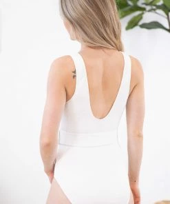 Stylish Swimwear White Belted One Piece Swimsuit