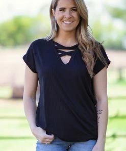 Vanilla Bay Black Criss-Cross Front Top