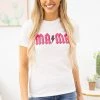 Sweet Claire SHORT SLEEVES White And Hot Pink MAMA Graphic Tee