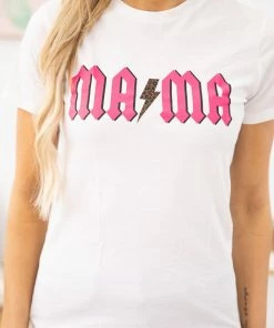 Sweet Claire SHORT SLEEVES White And Hot Pink MAMA Graphic Tee