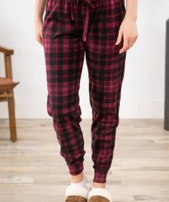 Pacific Teaze Inc Bottoms Burgundy And Black Plaid Jogger Loungewear