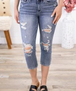Judy Blue Jeans Judy Blue Medium Wash Distressed Capris