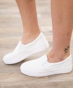 Fortune Dynamic White Perforated Detail Platform Slip On Shoes