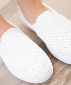 Fortune Dynamic White Perforated Detail Platform Slip On Shoes