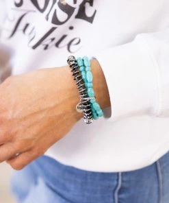 West & Co Accessories Turquoise And Gunmetal Beaded Bracelet Set