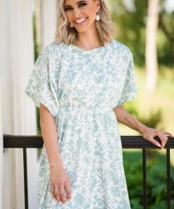 Gilli Mint And White Floral Short Sleeve Dress Dresses