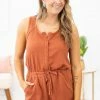 Very J Rust Dolphin Hem Drawstring Waist Romper