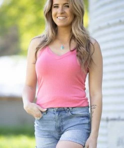 Zenana Pink Rib Knit Fitted Tank Tops