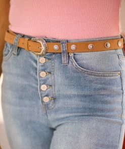 Fame Accessories Tan And Silver Studded Belt