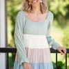 Blu Pepper Sage Colorblock Tiered Skirt Dress