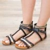Cheng's Enterprise Black And Gold Braided Strap Sandals Shoes