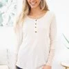 Lovely Melody Cream Henley Top With Crochet Sleeve LONG SLEEVES
