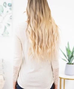 Lovely Melody Cream Henley Top With Crochet Sleeve LONG SLEEVES 10 Lovely Melody Cream Henley Top With Crochet Sleeve LONG SLEEVES