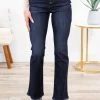 Kancan Dark Wash Raw Hem Bootcut Jeans Bottoms