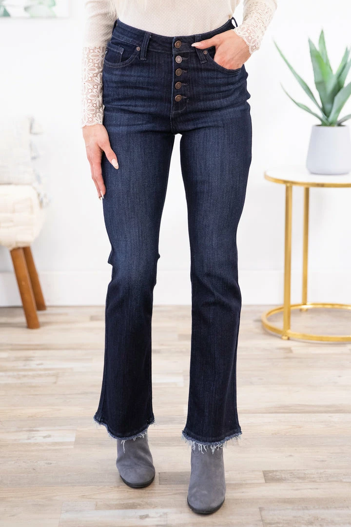 Kancan Dark Wash Raw Hem Bootcut Jeans Bottoms 3 Kancan Dark Wash Raw Hem Bootcut Jeans Bottoms