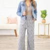 Glam LA Apparel Steel Aztec Print Smocked Waist Pants