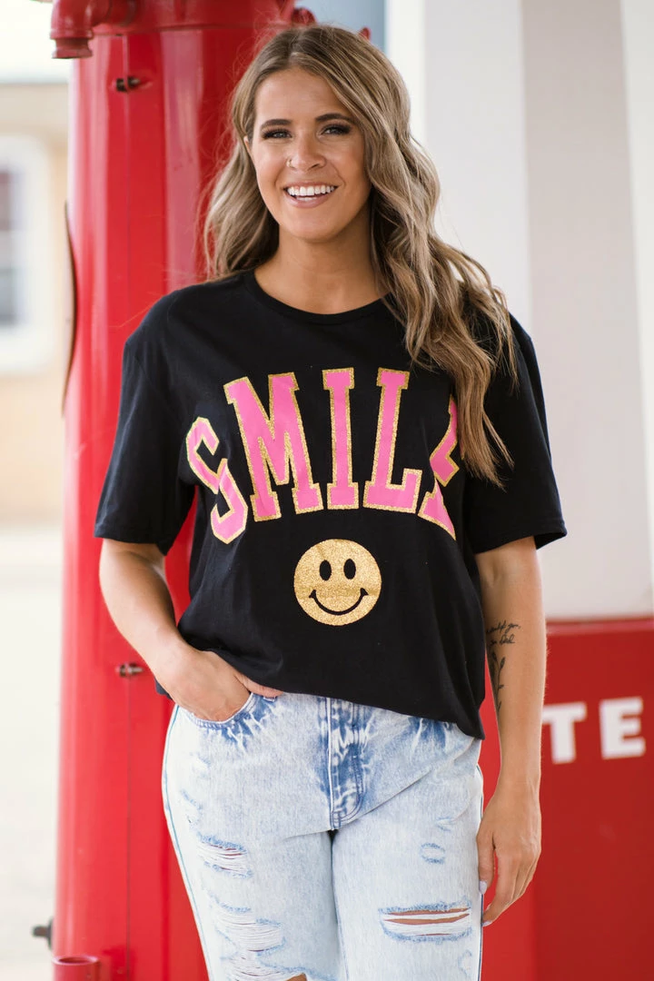 Sweet Claire Black And Pink Smile Graphic Tee 3 Sweet Claire Black And Pink Smile Graphic Tee