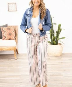 HyFve Bottoms Sage And Blush Stripe Elastic Waist Pants