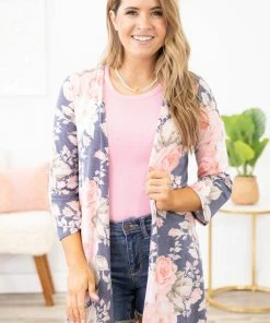 Heimish Navy Floral Print Cardigan Tops