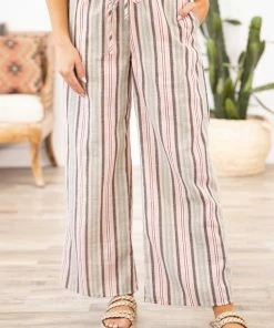 HyFve Bottoms Sage And Blush Stripe Elastic Waist Pants