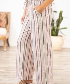 HyFve Bottoms Sage And Blush Stripe Elastic Waist Pants
