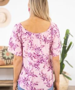 Staccato Baby Pink And Purple Floral Print Top