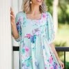 SOL RHR Mint Multicolor Floral Print Babydoll Dress