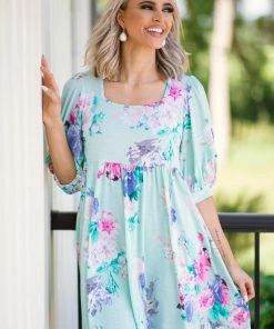 SOL RHR Mint Multicolor Floral Print Babydoll Dress