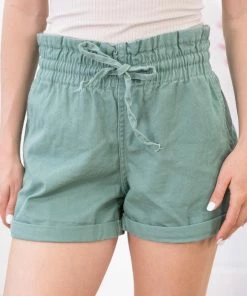 Love Tree Mint Cuffed Elastic Waist Pull On Shorts Bottoms