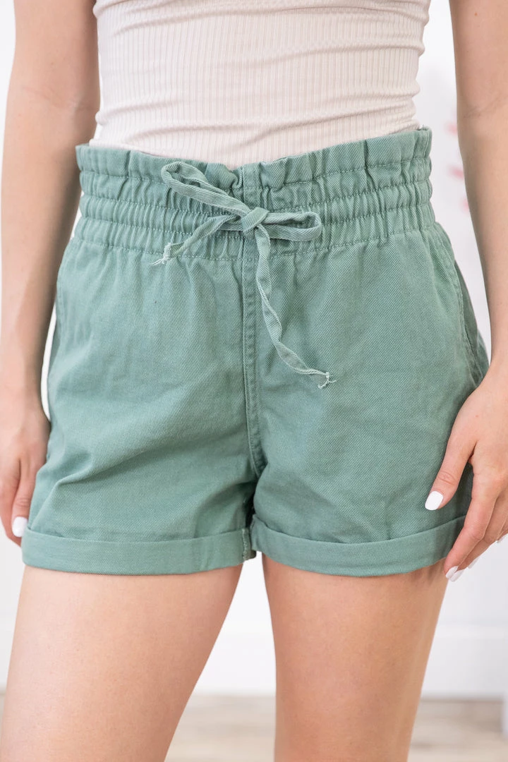 Love Tree Mint Cuffed Elastic Waist Pull On Shorts Bottoms 3 Love Tree Mint Cuffed Elastic Waist Pull On Shorts Bottoms