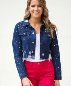 Denim BLVD Dark Wash Distressed Fray Hem Denim Jacket Tops