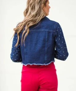 Denim BLVD Dark Wash Distressed Fray Hem Denim Jacket Tops