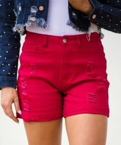 Legend Jeans Bottoms Red Distressed Cuffed Shorts