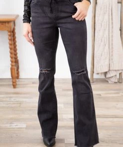 YMI Jeanwear YMI Black Bootcut Distressed Knee Jeans
